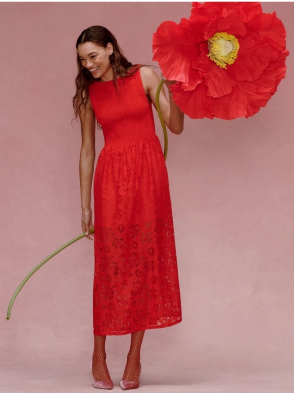 HILL HOUSE HOME Lace Cosima Nap Dress in Poppy Red Size S